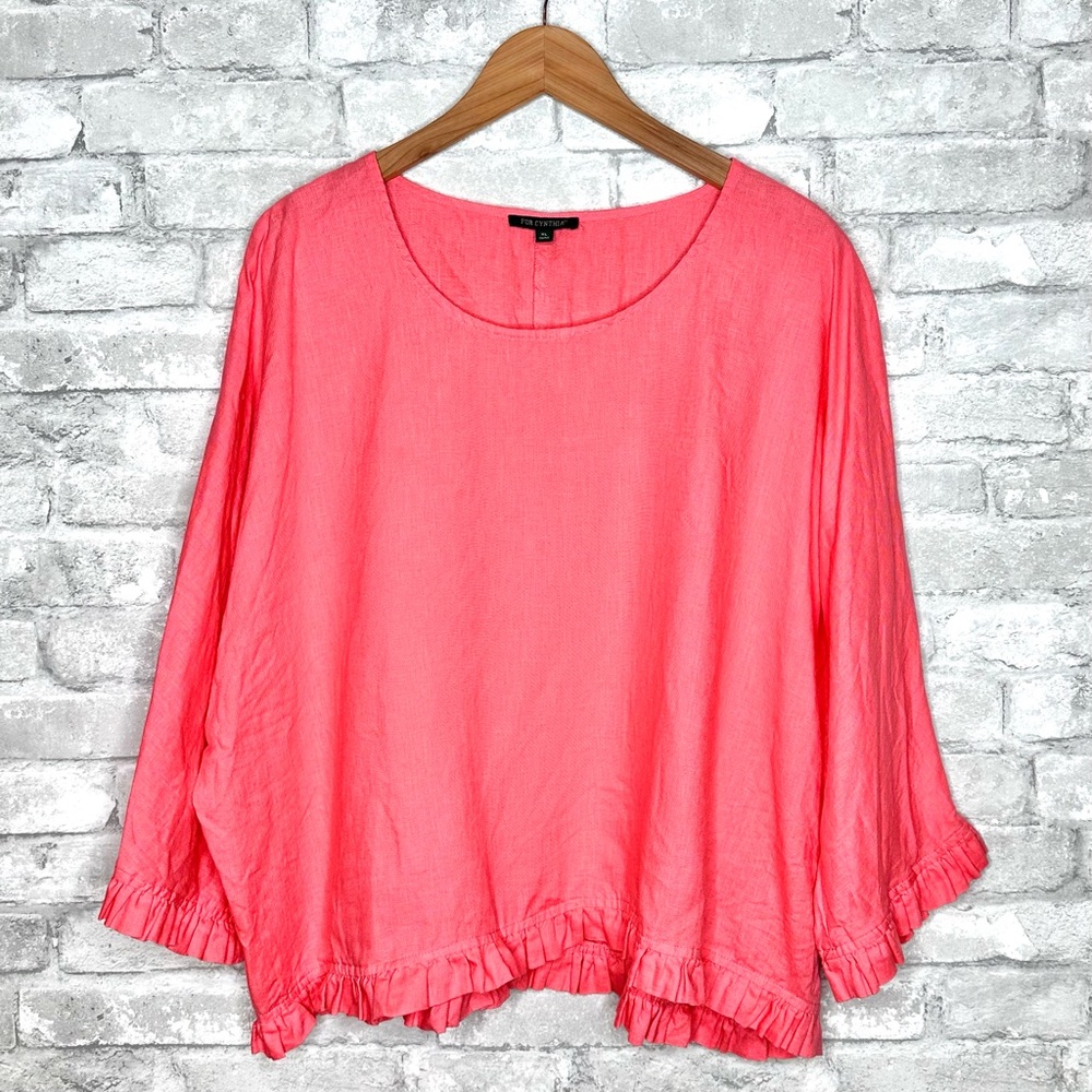 For Cynthia Coral Pink Ruffle Hem Blouse - Picture 5 of 11